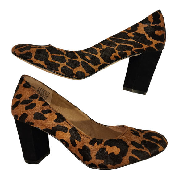 LAND'S END Calf hair and Black Suede leather Leopard print heels SIZE 6.5M - Picture 1 of 12